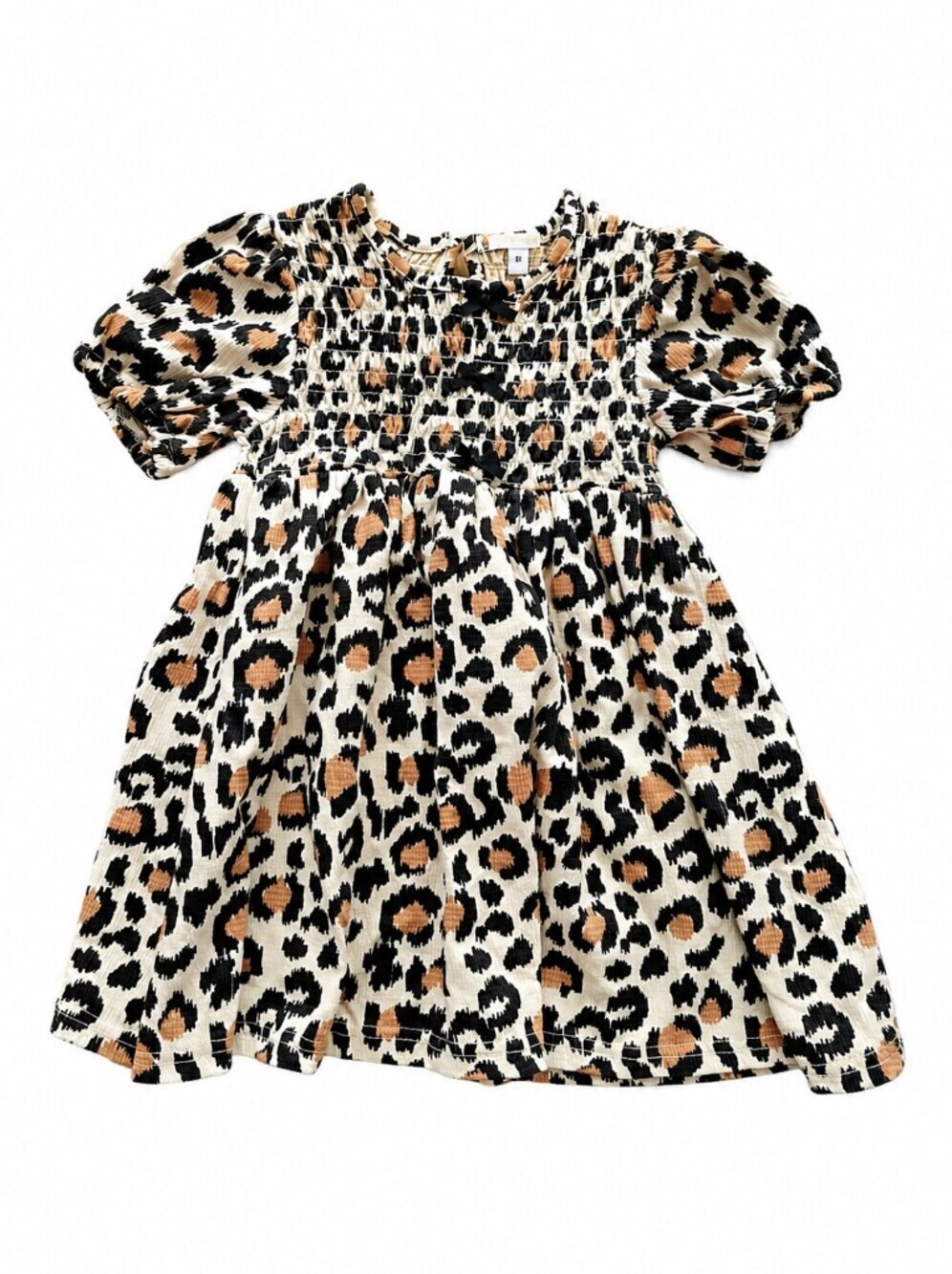Rachel Zoe Toddler Girl's Leopard Print Smocked Puff Sleeve Dress Size 4T